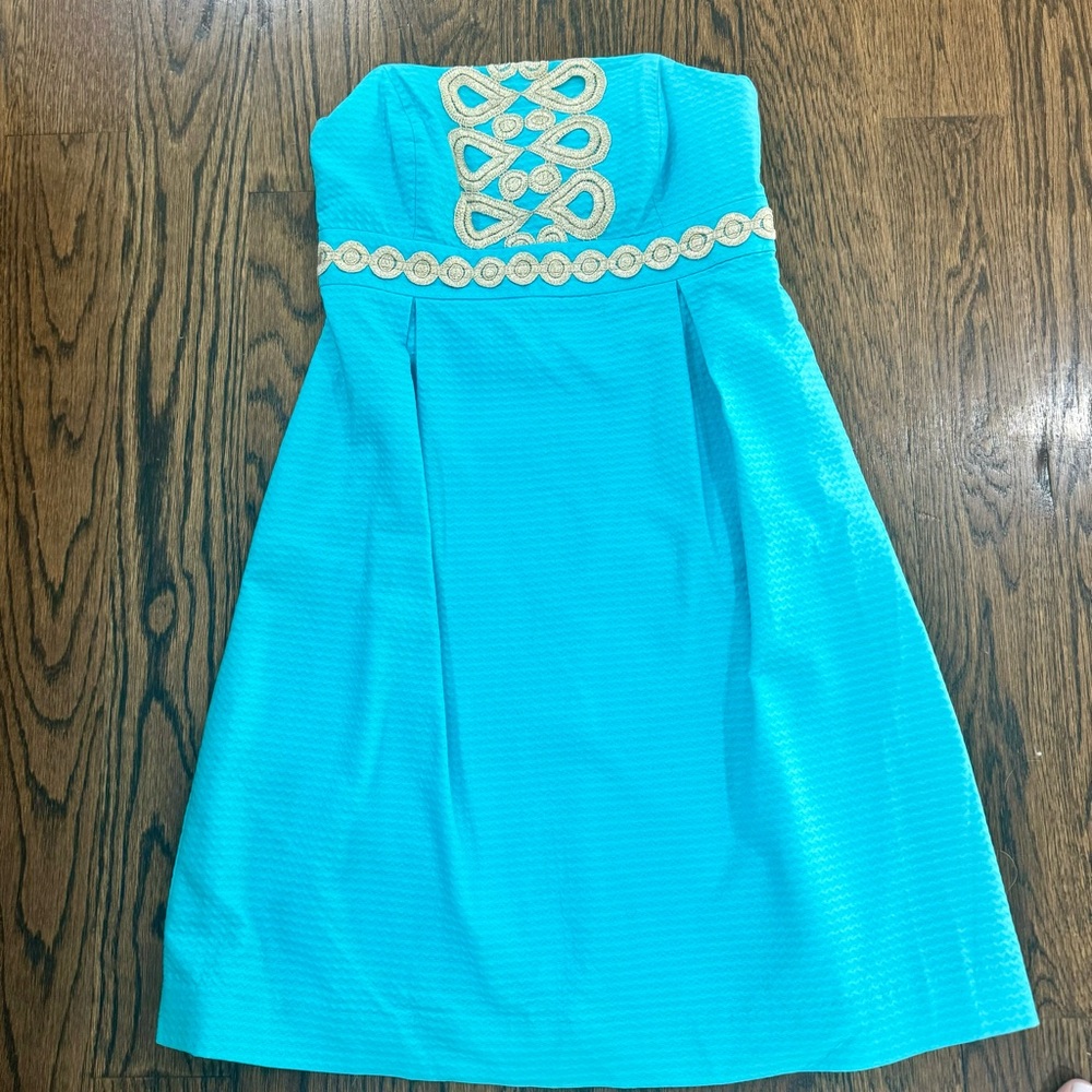 Lilly Pulitzer Blue and Gold Asymmetrical Dress